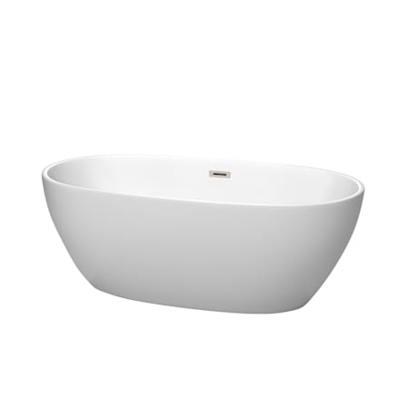 Wyndham Collection Juno 63" Free Standing Acrylic Soaking Tub with Center Drain, Drain Assembly, and Overflow Matte White / Brushed Nickel Trim