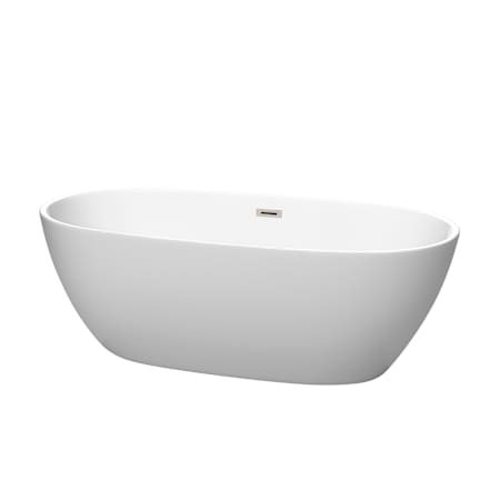 Wyndham Collection Juno 67" Free Standing Acrylic Soaking Tub with Center Drain, Drain Assembly, and Overflow Matte White / Brushed Nickel Trim