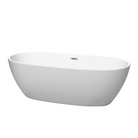 Wyndham Collection Juno 71" Free Standing Acrylic Soaking Tub with Center Drain, Drain Assembly, and Overflow Matte White / Brushed Nickel Trim