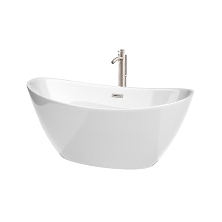 Wyndham Collection Dorrit 60" Free Standing Acrylic Soaking Tub with Center Drain, Drain Assembly, and Overflow - Includes Floor Mounted Tub Filler with Hand Shower White / Brushed Nickel Trim