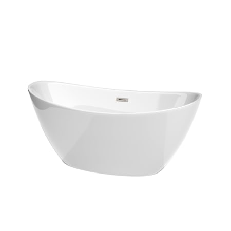 Wyndham Collection Dorrit 60" Free Standing Acrylic Soaking Tub with Center Drain, Drain Assembly, and Overflow White / Brushed Nickel Trim