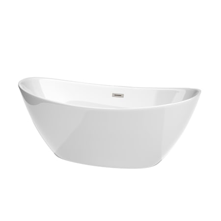 Wyndham Collection Dorrit 66" Free Standing Acrylic Soaking Tub with Center Drain, Drain Assembly, and Overflow White / Brushed Nickel Trim