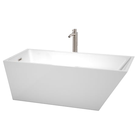 Wyndham Collection Hannah 67" Free Standing Acrylic Soaking Tub with Reversible Drain, Drain Assembly, and Overflow - Includes Floor Mounted Tub Filler with Hand Shower White / Brushed Nickel Trim