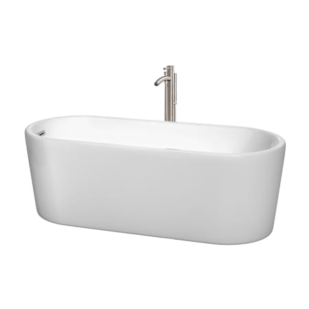 Wyndham Collection Ursula 67" Free Standing Acrylic Soaking Tub with Reversible Drain, Drain Assembly, and Overflow - Includes Floor Mounted Tub Filler with Hand Shower White / Brushed Nickel Trim