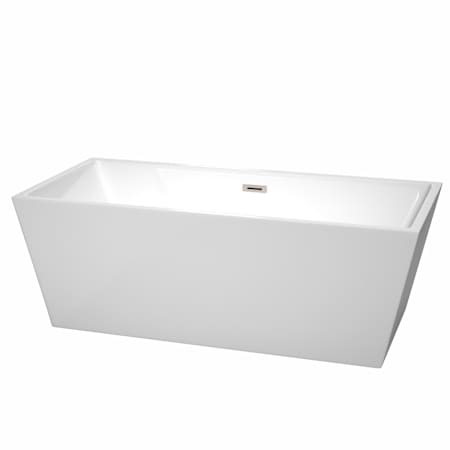 Wyndham Collection Sara 67" Free Standing Acrylic Soaking Tub with Center Drain, Drain Assembly, and Overflow White / Brushed Nickel Trim