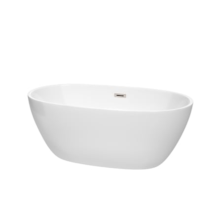 Wyndham Collection Juno 59" Free Standing Acrylic Soaking Tub with Center Drain, Drain Assembly, and Overflow White / Brushed Nickel Trim