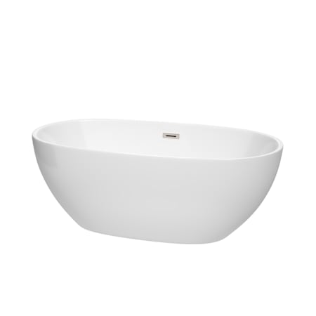 Wyndham Collection Juno 63" Free Standing Acrylic Soaking Tub with Center Drain, Drain Assembly, and Overflow White / Brushed Nickel Trim