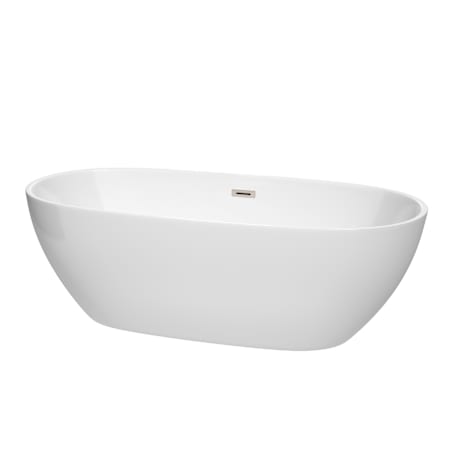 Wyndham Collection Juno 71" Free Standing Acrylic Soaking Tub with Center Drain, Drain Assembly, and Overflow White / Brushed Nickel Trim
