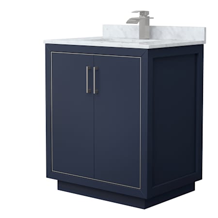 Wyndham Collection Icon 30" Free Standing Single Basin Vanity Set with Cabinet and Marble Vanity Top Dark Blue / Brushed Nickel Hardware