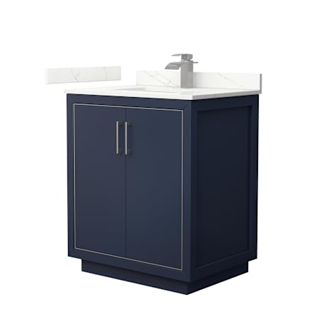 Wyndham Collection Icon 30" Free Standing Single Basin Vanity Set with Cabinet and Quartz Vanity Top Dark Blue / Giotto Quartz Top / Brushed Nickel Hardware