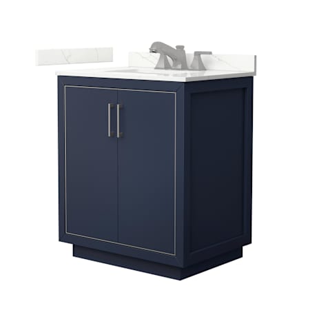 Wyndham Collection Icon 30" Free Standing Single Basin Vanity Set with Cabinet and Quartz Vanity Top Dark Blue / Giotto Quartz Top / Brushed Nickel Hardware