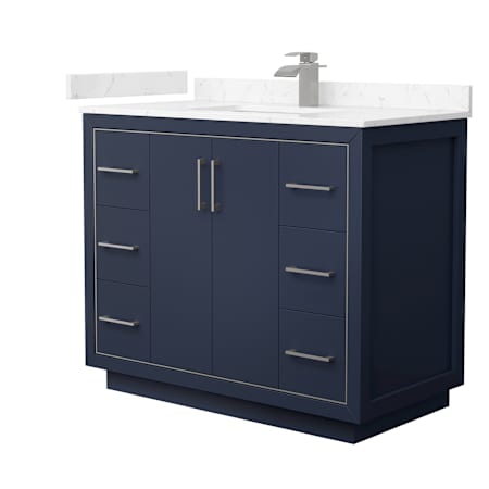 Wyndham Collection Icon 42" Free Standing Single Basin Vanity Set with Cabinet and Cultured Marble Vanity Top Dark Blue / Carrara Cultured Marble Top / Brushed Nickel Hardware