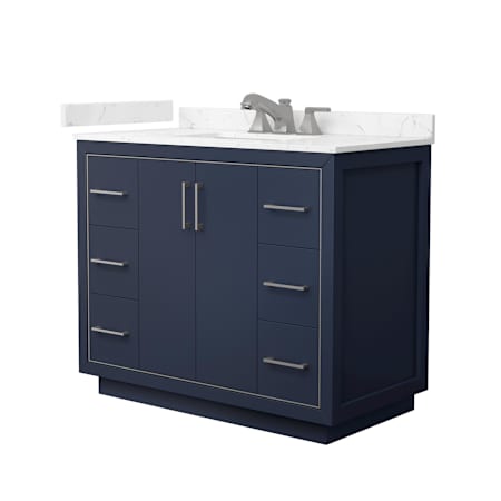 Wyndham Collection Icon 42" Free Standing Single Basin Vanity Set with Cabinet and Cultured Marble Vanity Top Dark Blue / Carrara Cultured Marble Top / Brushed Nickel Hardware
