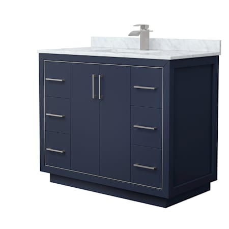 Wyndham Collection Icon 42" Free Standing Single Basin Vanity Set with Cabinet and Marble Vanity Top Dark Blue / Brushed Nickel Hardware