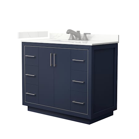 Wyndham Collection Icon 42" Free Standing Single Basin Vanity Set with Cabinet and Quartz Vanity Top Dark Blue / Giotto Quartz Top / Brushed Nickel Hardware