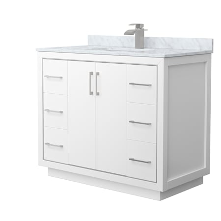 Wyndham Collection Icon 42" Free Standing Single Basin Vanity Set with Cabinet and Marble Vanity Top White / Brushed Nickel Hardware