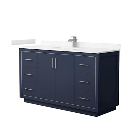 Wyndham Collection Icon 60" Free Standing Single Basin Vanity Set with Cabinet and Cultured Marble Vanity Top Dark Blue / Carrara Cultured Marble Top / Brushed Nickel Hardware