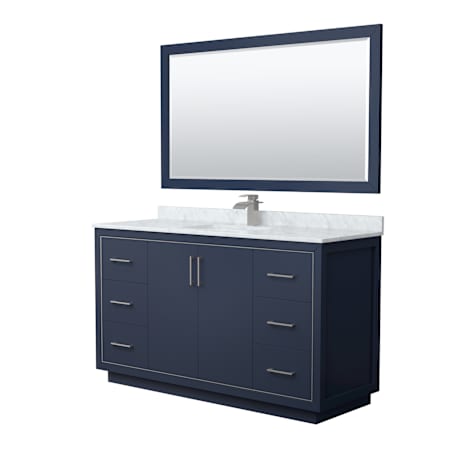 Wyndham Collection Icon 60" Free Standing Single Basin Vanity Set with Cabinet, Marble Vanity Top, and Framed Mirror Dark Blue / Brushed Nickel Hardware