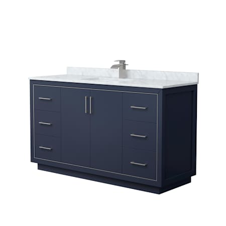 Wyndham Collection Icon 60" Free Standing Single Basin Vanity Set with Cabinet and Marble Vanity Top Dark Blue / Brushed Nickel Hardware