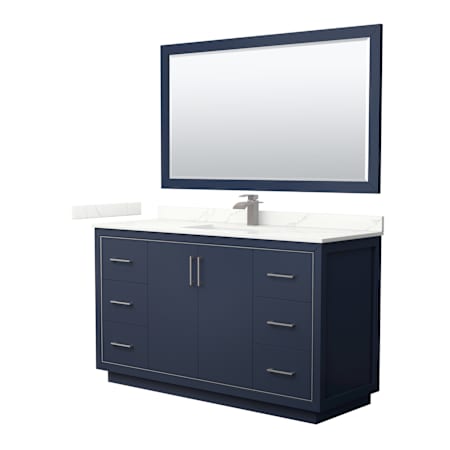 Wyndham Collection Icon 60" Free Standing Single Basin Vanity Set with Cabinet, Quartz Vanity Top, and Framed Mirror Dark Blue / Giotto Quartz Top / Brushed Nickel Hardware