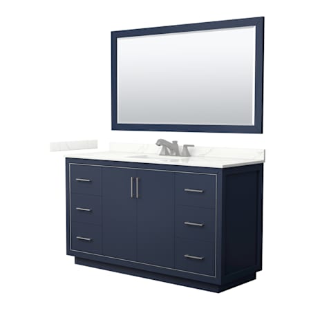 Wyndham Collection Icon 60" Free Standing Single Basin Vanity Set with Cabinet, Quartz Vanity Top, and Framed Mirror Dark Blue / Giotto Quartz Top / Brushed Nickel Hardware