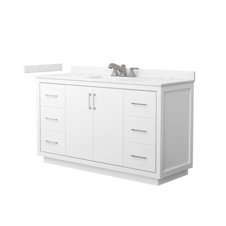 Wyndham Collection Icon 60" Free Standing Single Basin Vanity Set with Cabinet and Cultured Marble Vanity Top White / Carrara Cultured Marble Top / Brushed Nickel Hardware