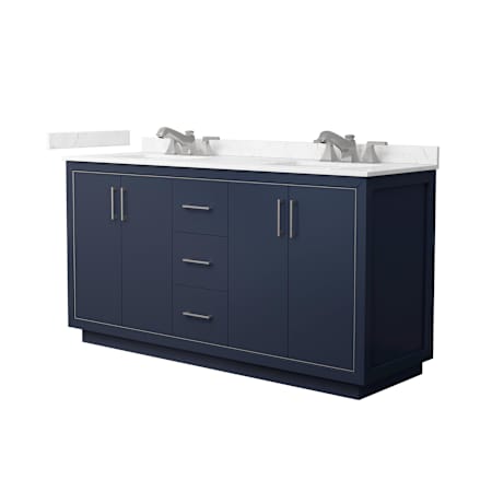 Wyndham Collection Icon 66" Free Standing Double Basin Vanity Set with Cabinet and Cultured Marble Vanity Top Dark Blue / Carrara Cultured Marble Top / Brushed Nickel Hardware