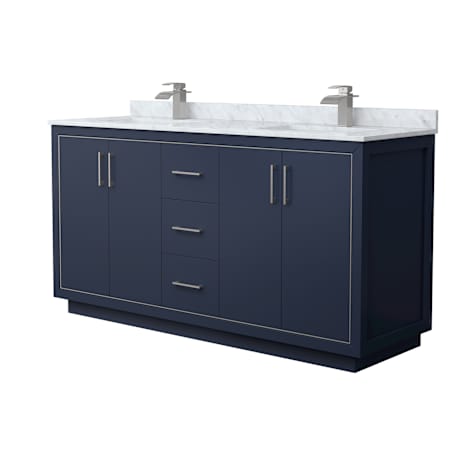 Wyndham Collection Icon 66" Free Standing Double Basin Vanity Set with Cabinet and Marble Vanity Top Dark Blue / Brushed Nickel Hardware