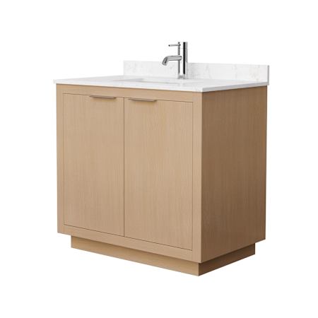 Wyndham Collection Maroni 36" Free Standing Single Basin Vanity Set with Cabinet and Cultured Marble Vanity Top Light Straw / Carrara Cultured Marble Top / Brushed Nickel Hardware