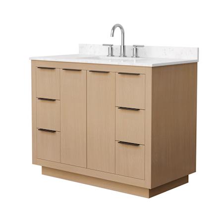 Wyndham Collection Maroni 42" Free Standing Single Basin Vanity Set with Cabinet and Cultured Marble Vanity Top for Widespread Faucets Light Straw / Carrara Cultured Marble Top / Brushed Nickel Hardware