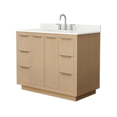 Wyndham Collection Maroni 42" Free Standing Single Basin Vanity Set with Cabinet and Quartz Vanity Top Light Straw / Giotto Quartz Top / Brushed Nickel Hardware