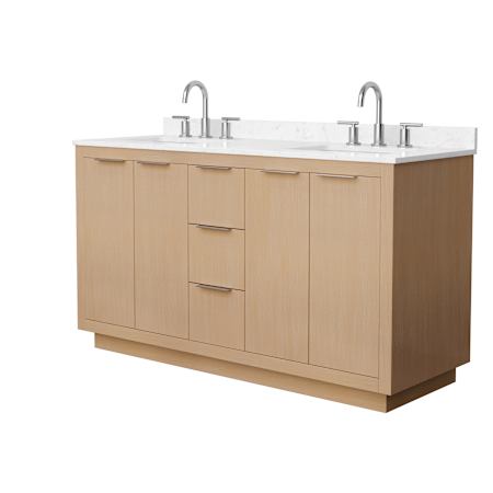Wyndham Collection Maroni 60" Free Standing Double Basin Vanity Set with Cabinet and Cultured Marble Vanity Top for Widespread Faucets Light Straw / Carrara Cultured Marble Top / Brushed Nickel Hardware