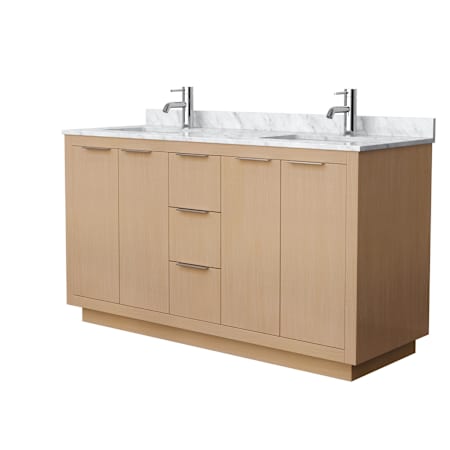 Wyndham Collection Maroni 60" Free Standing Double Basin Vanity Set with Cabinet and Marble Vanity Top Light Straw / White Carrara Marble Top / Brushed Nickel Hardware