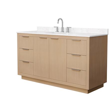 Wyndham Collection Maroni 60" Free Standing Single Basin Vanity Set with Cabinet and Cultured Marble Vanity Top for Widespread Faucets Light Straw / Carrara Cultured Marble Top / Brushed Nickel Hardware