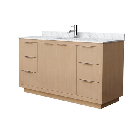 Wyndham Collection Maroni 60" Free Standing Single Basin Vanity Set with Cabinet and Marble Vanity Top Light Straw / White Carrara Marble Top / Brushed Nickel Hardware
