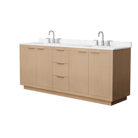 Wyndham Collection Maroni 80" Free Standing Double Basin Vanity Set with Cabinet and Cultured Marble Vanity Top for Widespread Faucets Light Straw / Carrara Cultured Marble Top / Brushed Nickel Hardware