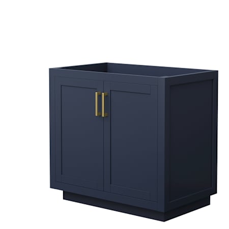 Wyndham Collection Miranda 36" Single Free Standing Vanity Cabinet Only - Less Vanity Top Dark Blue / Brushed Gold Hardware