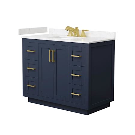 Wyndham Collection Miranda 42" Free Standing Single Basin Vanity Set with Cabinet and Cultured Marble Vanity Top Dark Blue / Carrara Cultured Marble Top / Brushed Gold Hardware