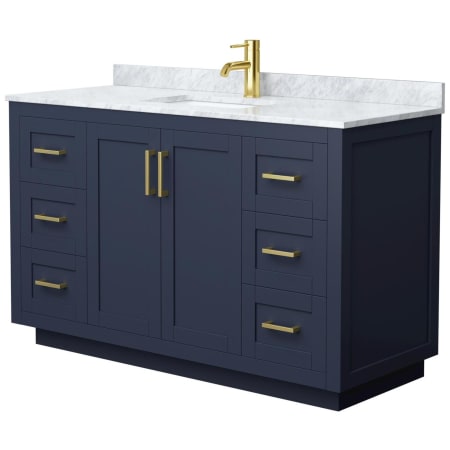 Finish: Dark Blue / White Carrara Marble Top / Brushed Gold Hardware