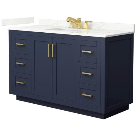 Wyndham Collection Miranda 54" Free Standing Single Basin Vanity Set with Cabinet and Quartz Vanity Top Dark Blue / Giotto Quartz Top / Brushed Gold Hardware