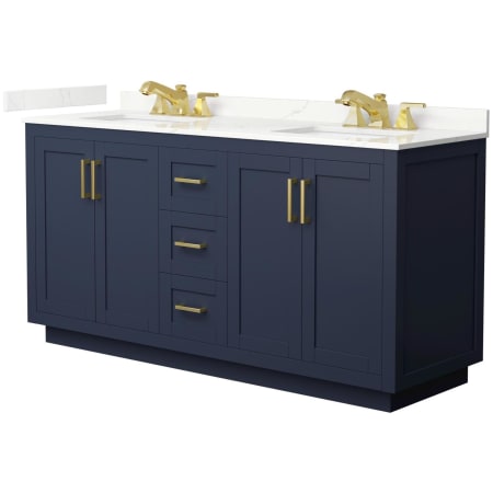 Wyndham Collection Miranda 66" Free Standing Double Basin Vanity Set with Cabinet and Quartz Vanity Top Dark Blue / Giotto Quartz Top / Brushed Gold Hardware