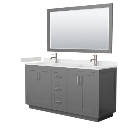 Wyndham Collection Miranda 66" Free Standing Double Basin Vanity Set with Cabinet, Cultured Marble Vanity Top, and Framed Mirror