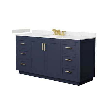 Wyndham Collection Miranda 66" Free Standing Single Basin Vanity Set with Cabinet and Cultured Marble Vanity Top Dark Blue / Carrara Cultured Marble Top / Brushed Gold Hardware