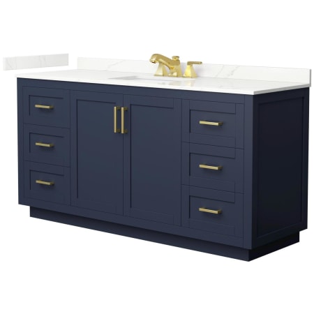 Wyndham Collection Miranda 66" Free Standing Single Basin Vanity Set with Cabinet and Quartz Vanity Top Dark Blue / Giotto Quartz Top / Brushed Gold Hardware