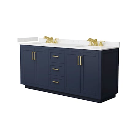 Wyndham Collection Miranda 72" Free Standing Double Basin Vanity Set with Cabinet and Cultured Marble Vanity Top Dark Blue / Carrara Cultured Marble Top / Brushed Gold Hardware