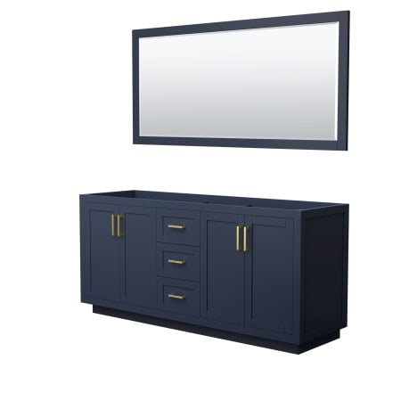Wyndham Collection Miranda 71" Double Free Standing Vanity Cabinet - Less Vanity Top Dark Blue / Brushed Gold Hardware