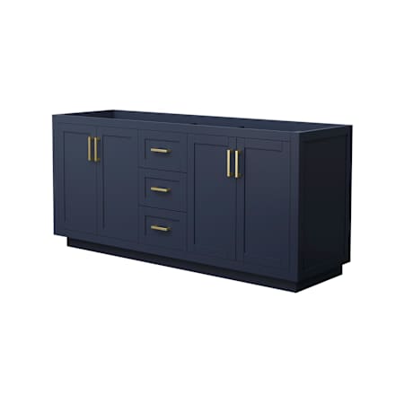 Wyndham Collection Miranda 71" Double Free Standing Vanity Cabinet Only - Less Vanity Top Dark Blue / Brushed Gold Hardware
