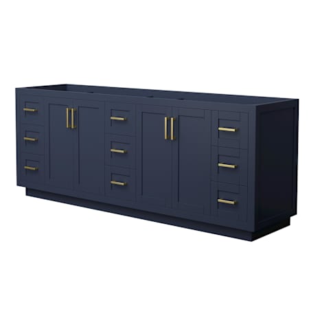 Wyndham Collection Miranda 84" Double Free Standing Vanity Cabinet Only - Less Vanity Top Dark Blue / Brushed Gold Hardware