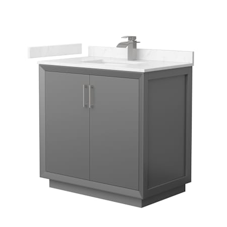 Wyndham Collection Strada 36" Free Standing Single Basin Vanity Set with Cabinet and Cultured Marble Vanity Top Dark Gray / Carrara Cultured Marble Top / Brushed Nickel Hardware