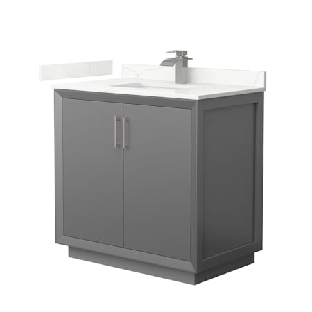 Wyndham Collection Strada 36" Free Standing Single Basin Vanity Set with Cabinet and Quartz Vanity Top Dark Gray / Giotto Quartz Top / Brushed Nickel Hardware